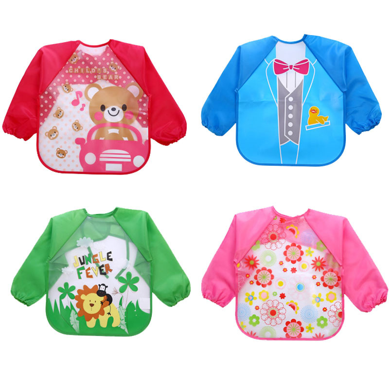 儿童罩衣EVA反穿衣外贸款长袖防水宝宝吃饭围兜亚马逊画画衣批发