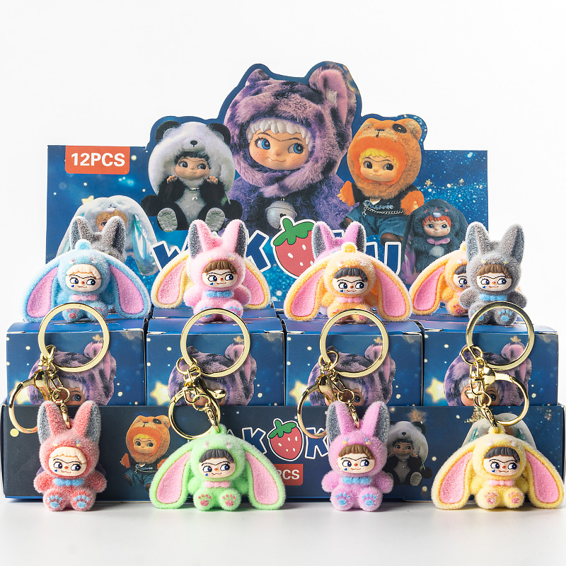 Flocked key ornaments, children's toys wholesale, trendy figurines, blind bags, blind bags Specification image