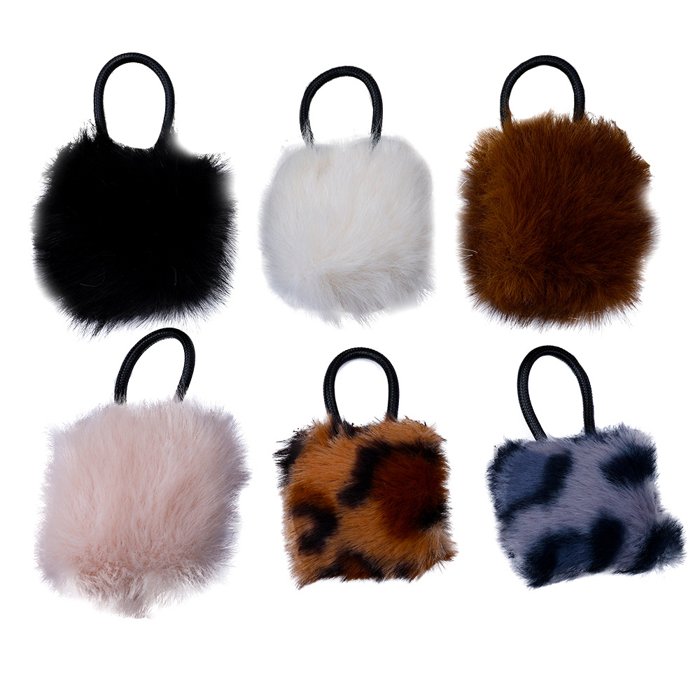 Plush bag keychain, leopard print small shoulder bag, creative and cute plush cartoon car key chain, hairball pendant Item Picture