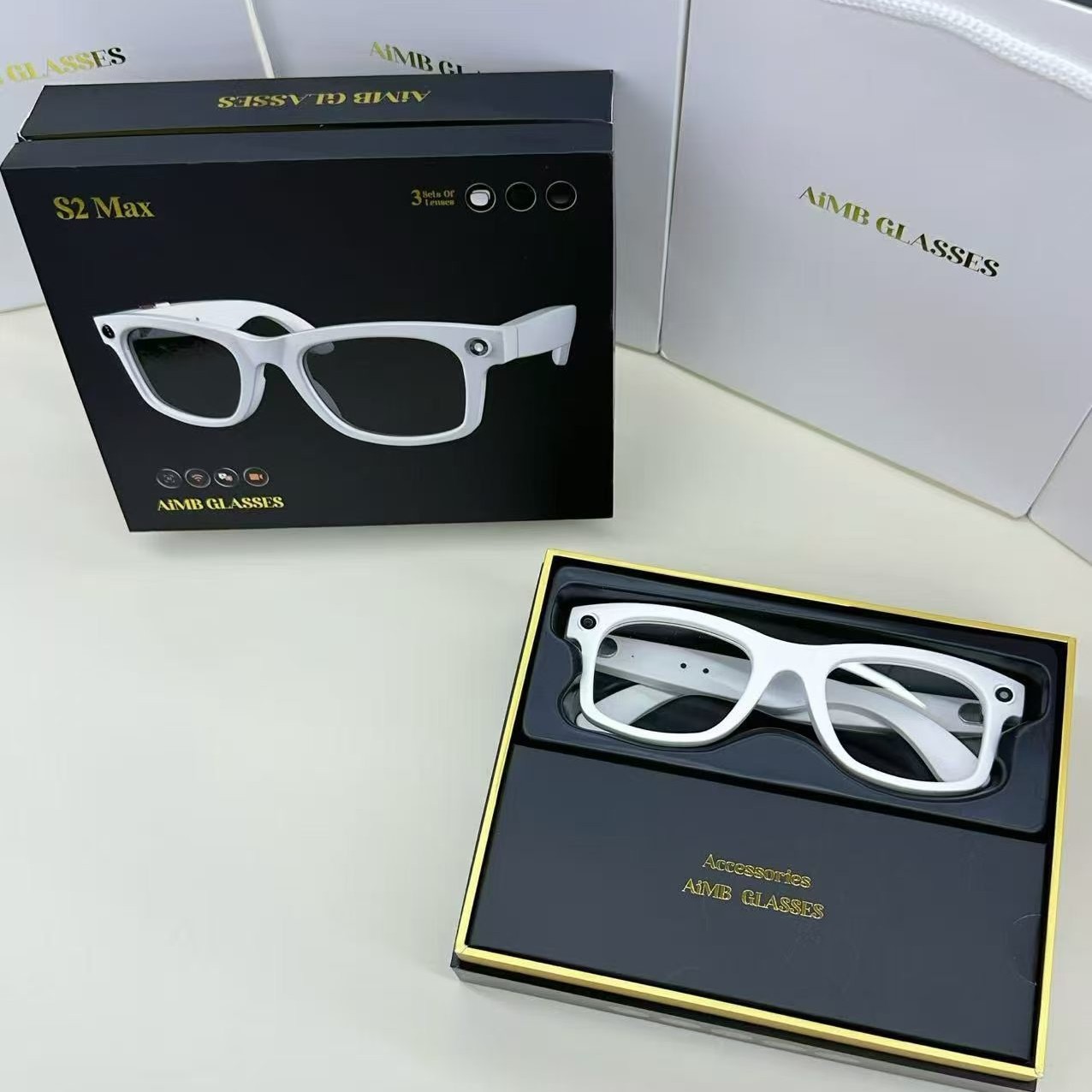 Cross-border AIMB-S2 Max smart glasses, WIFI transmission, Bluetooth calls, listening to music, taking photos and videos, Ai translation Specification image