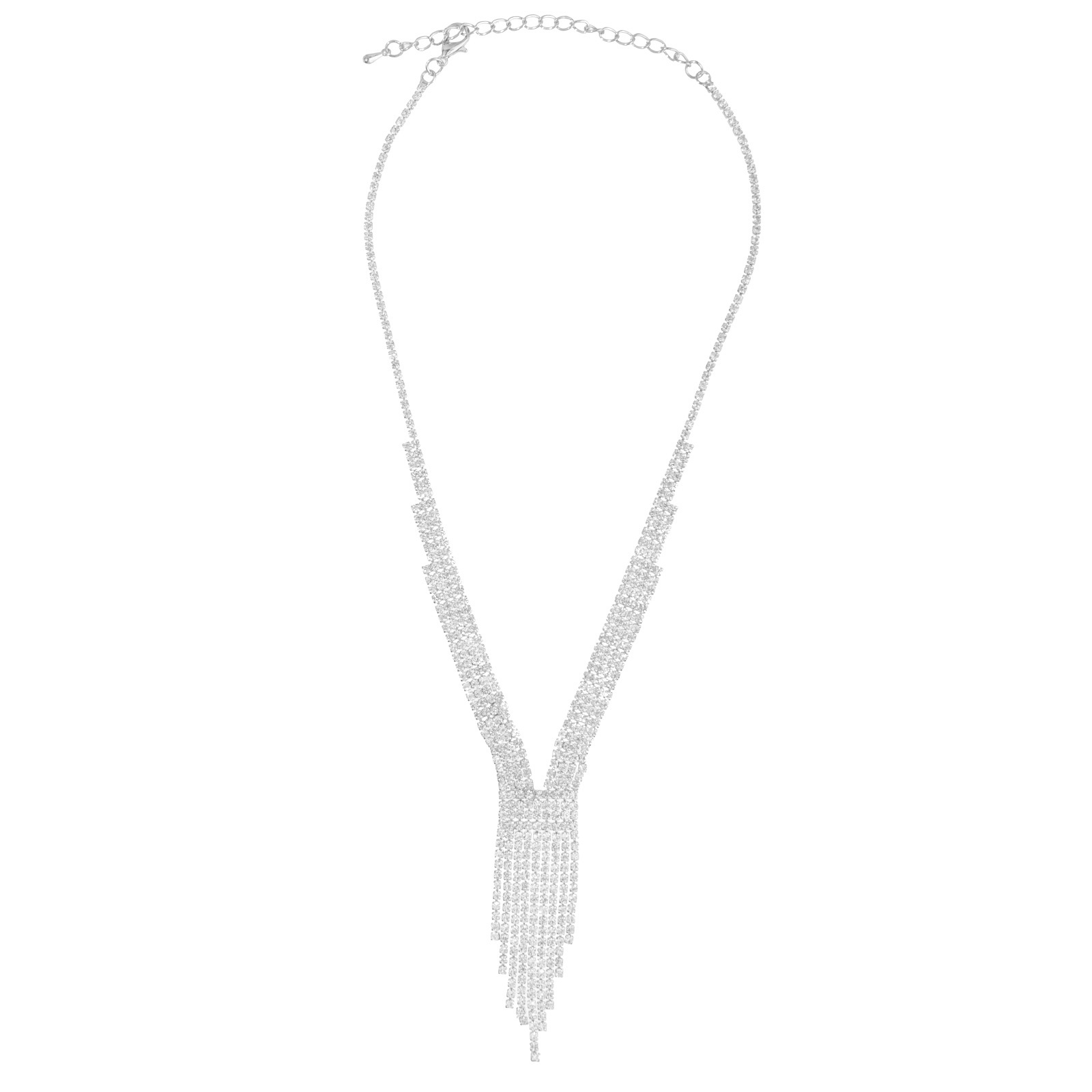 Cross-border diamond-encrusted V-shaped necklace, long tassel necklace, full diamond shining claw chain, simple and fashionable party and banquet accessories wholesale Item Picture