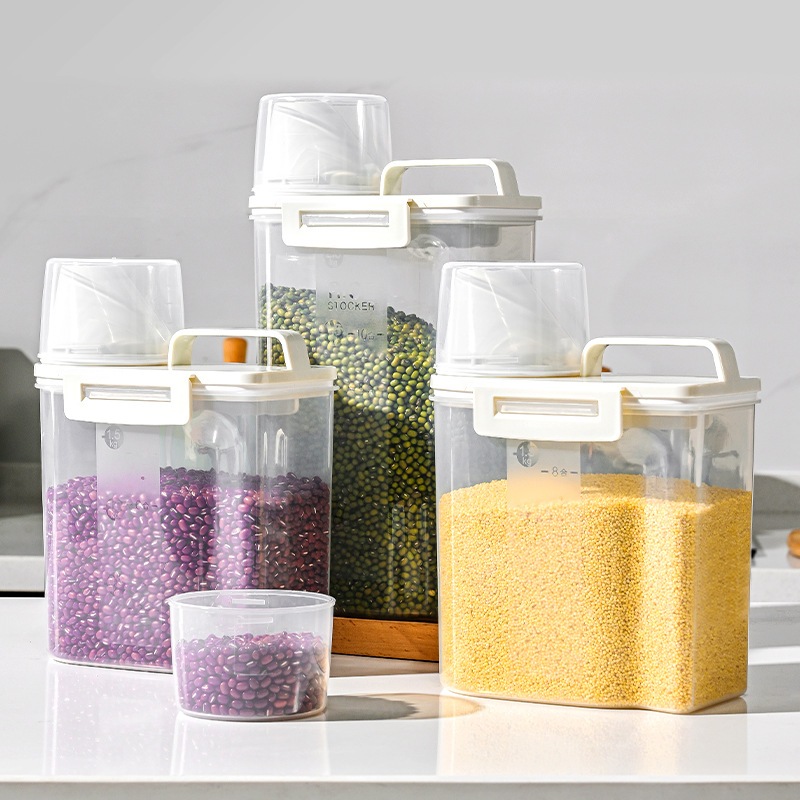 Carefully selected high-transparency plastic sealed cans for kitchen food storage, with LIDS and snap fasteners, as well as storage cans for grains and cereals Specification image