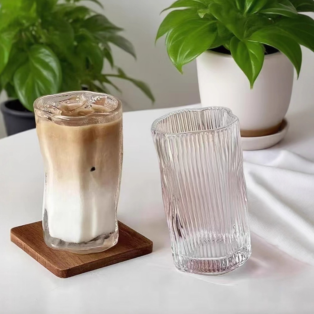 ins home irregular twisted cup, iced Americano latte coffee cup, glass cup, summer cold drink coffee cup