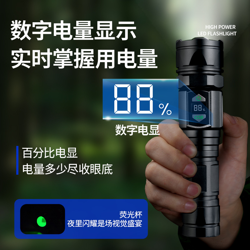 Cross-border 2025 New Product: High-intensity long-range flashlight with yellow and white dual laser digital display, outdoor dual-switch side light strip magnetic attraction details Picture