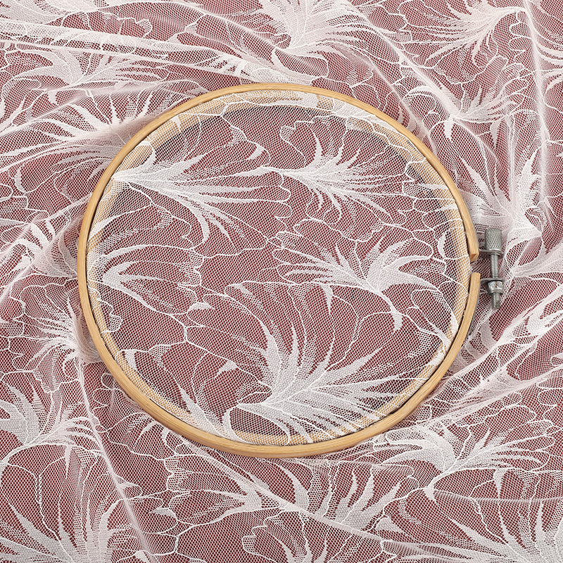 2024新款蕾丝面料 薄款羽毛蕾丝面料 满幅法式蕾丝头纱婚纱辅料
