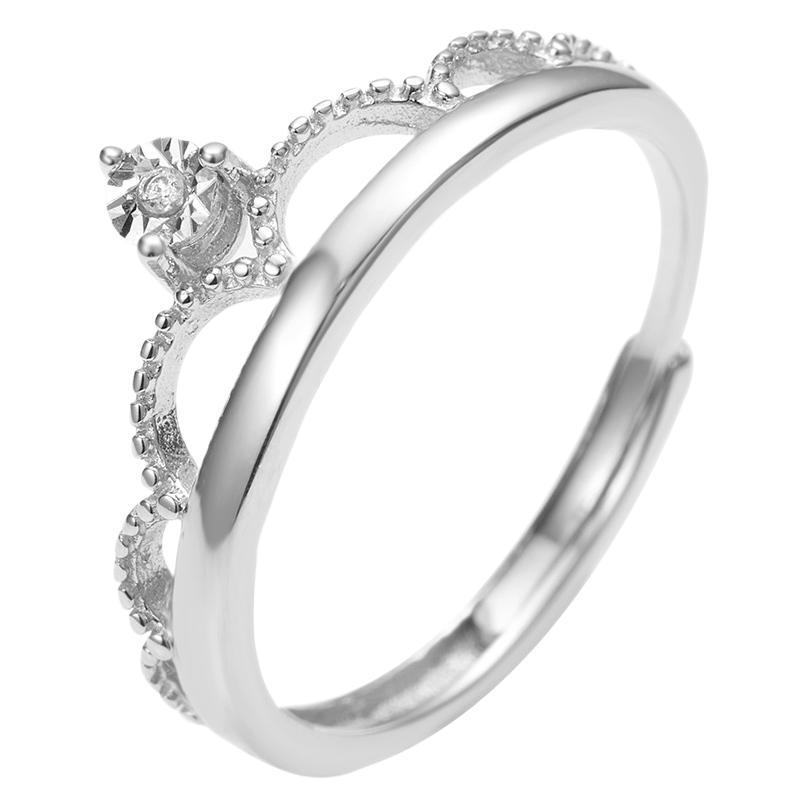 s925 pure silver zircon princess ring, simple design, crown lady ring with open design, factory direct sales Item Picture