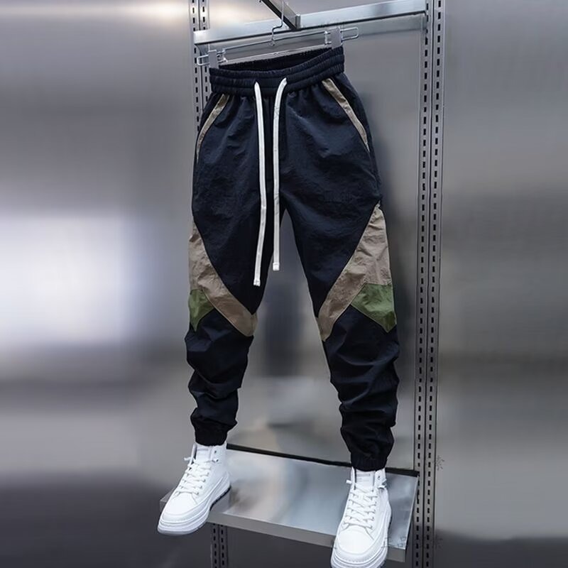 Men's summer thin color-blocked tight-fitting casual pants, elastic waist patchwork skinny pants, trendy new and fashionable Harem pants details Picture