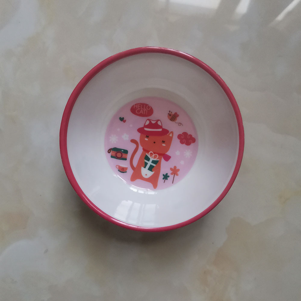 Melamine tableware, melamine plastic bowl, children's cartoon small bowl, rice bowl with edge, 8813 yuan small bowl, edge line bowl Application Scenario
