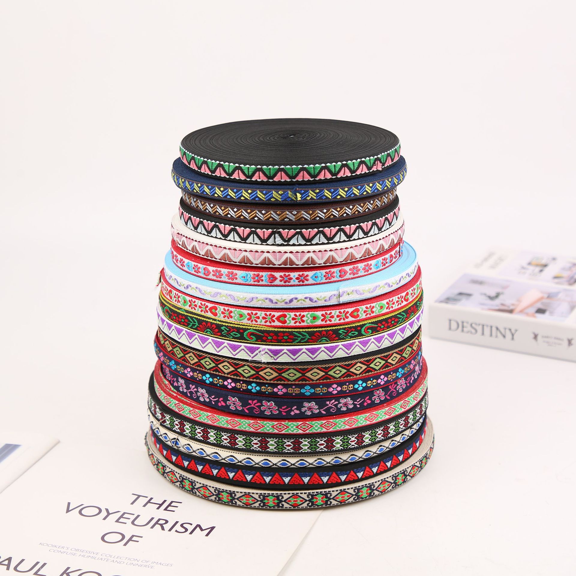 1.2cm fresh and light triangular wave ethnic style jacquard webbing, ethnic clothing and accessories, colorful bow webbing
