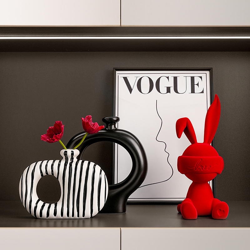 Behanmei Rabbit sitting posture figurine Creative doll, living room table, entrance foyer, TV cabinet, high-end decorative item details Picture