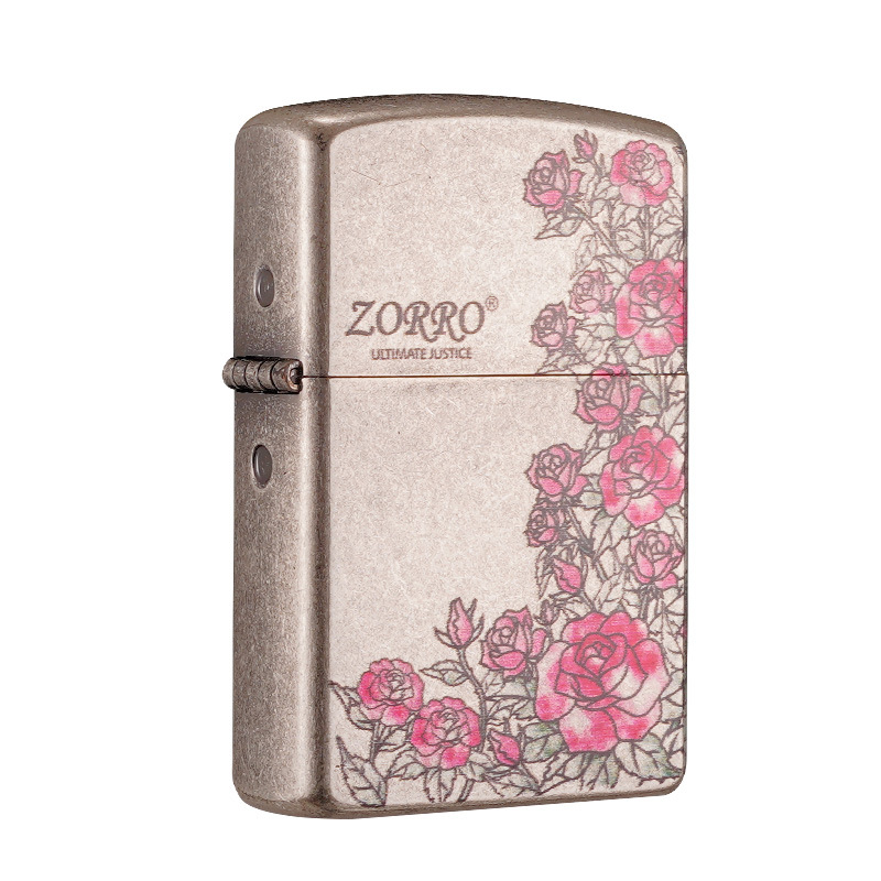 ZORRO Z91928D Rose Garden Ancient Silver embossed Metal windproof Kerosene Lighter, a trendy personalized gift Item Picture