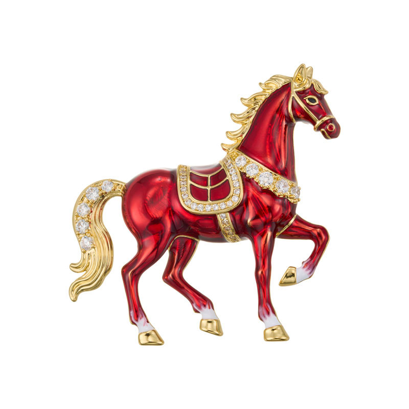 Original design: Good Luck right away Enamel Oil droplet Horse brooch with a high-end feel, copper alloy real gold electroplated brooch and brooch Item Picture