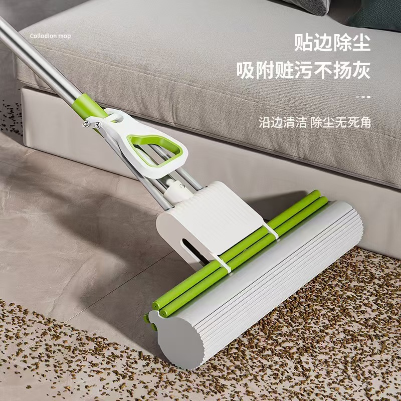 Roller sponge mop, large rubber cotton absorbent mop, household one-mop clean, roller type squeezing water, no need for hand washing mop Specification image