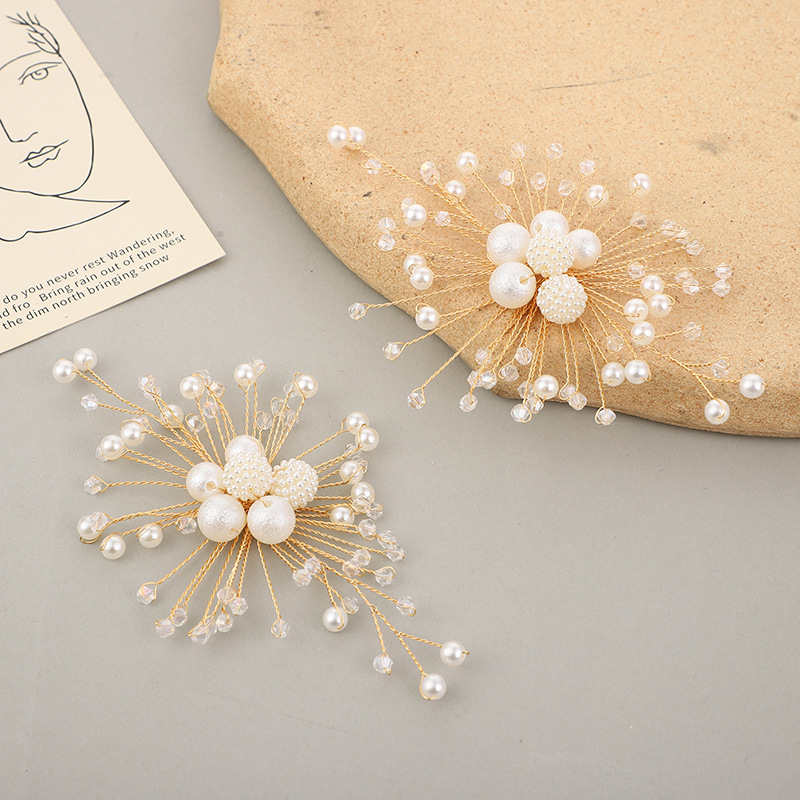 Wedding bride's wrist flower Korean-style pearl hair comb accessory DIY accessory, heavy woven pearl flower bridesmaid accessory Specification image