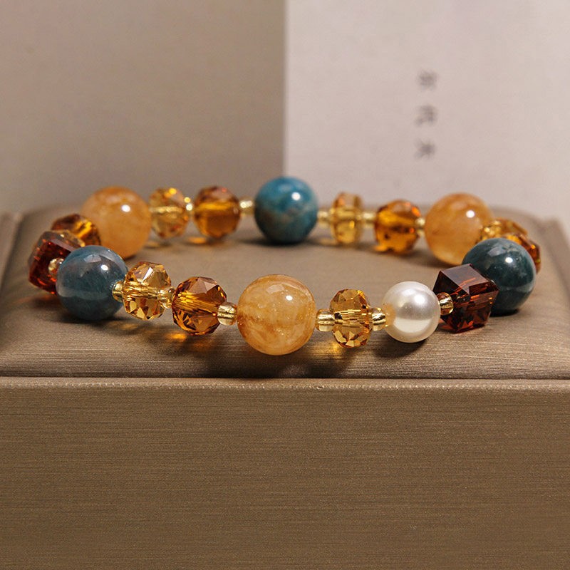 Natural yellow crystal bracelet for women, light luxury, niche and exquisite yellow tower crystal pearl bracelet, elegant, versatile and high-end jewelry