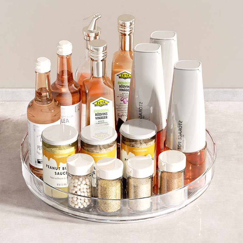Rotating condiment storage rack, kitchen condiment rack, turntable table, cosmetic storage rack Specification image