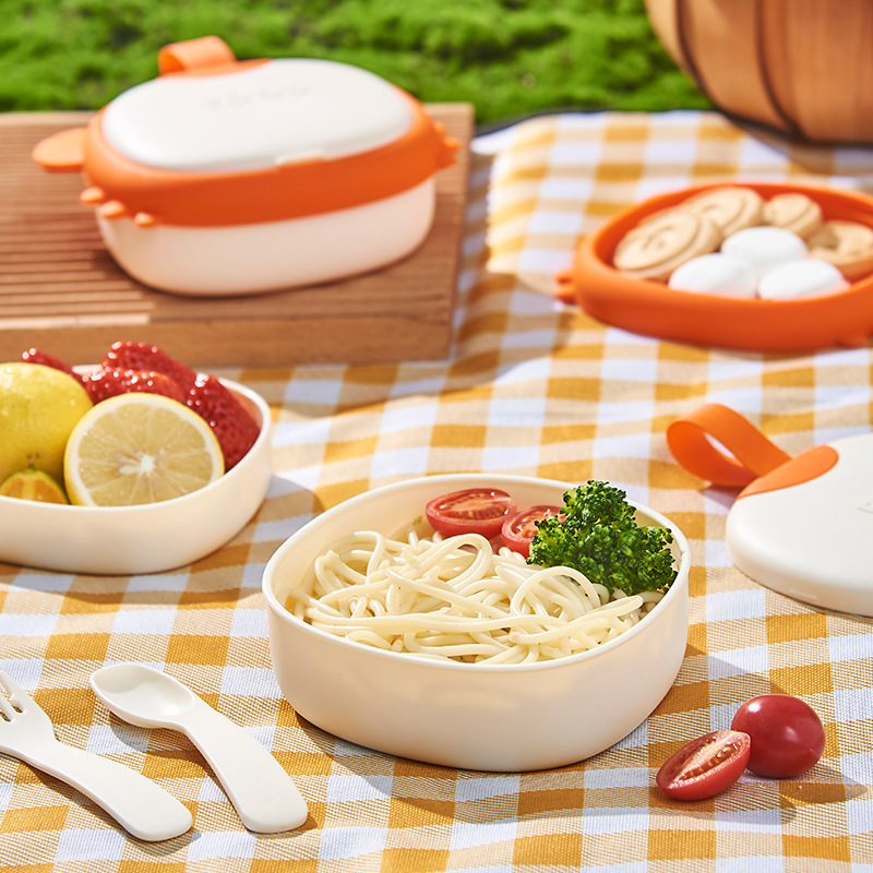 Baby food bowls, training spoons, special self-feeding tableware for babies, anti-drop and anti-scald, children's eating plates, silicone details Picture