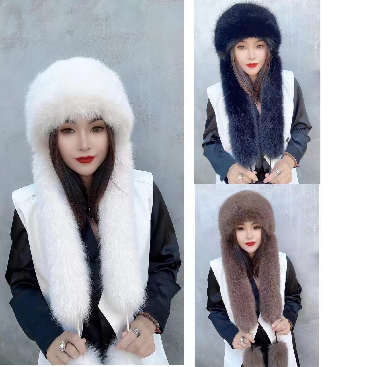Factory direct sales of plush Lei Feng hats, suitable for both men and women, with mink wool long-haired locomotive caps, thickened for warmth and ear protection in winter full figure