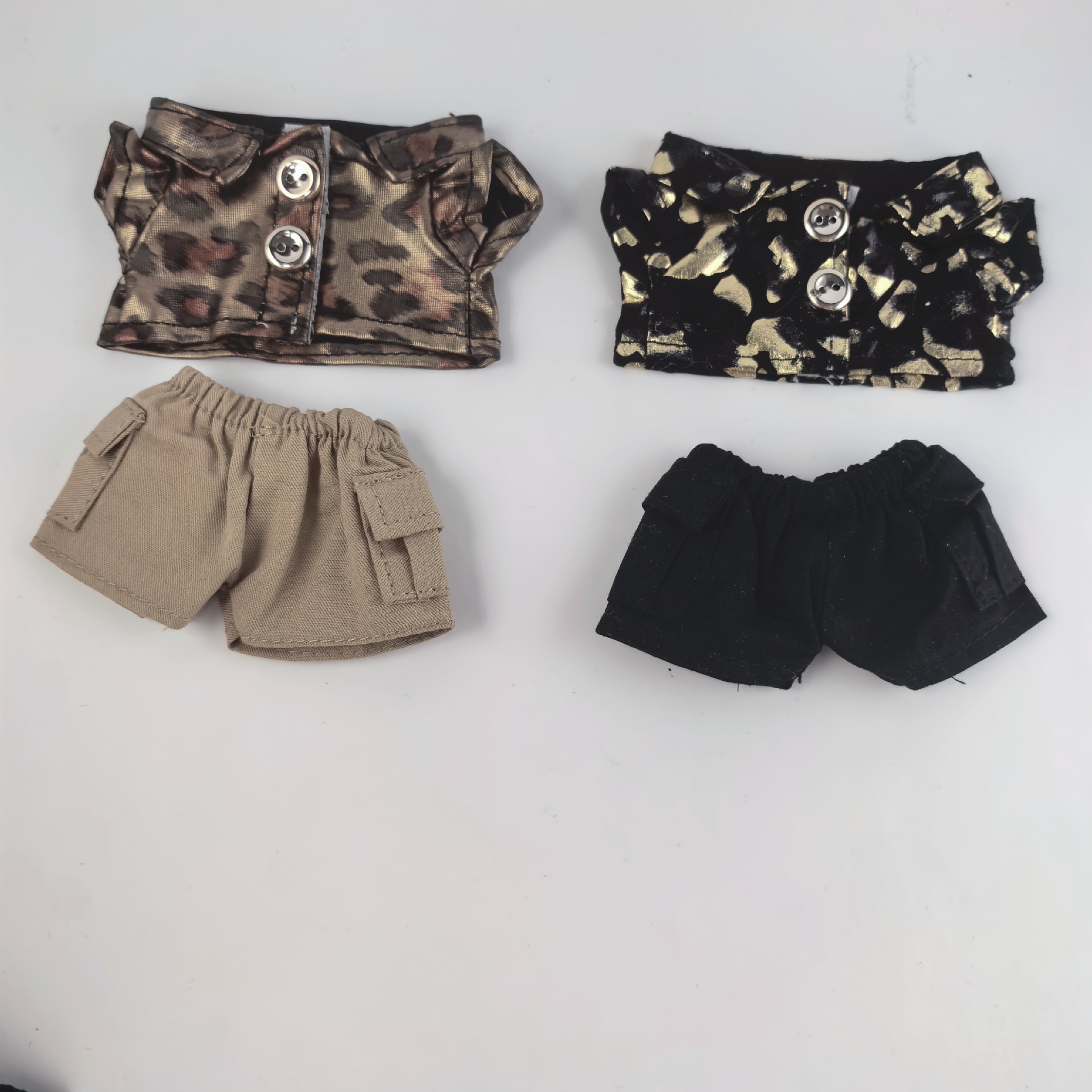 娃衣坐坐派对娃衣PU软皮豹纹短袖衬衫工装裤口袋裤子穿搭