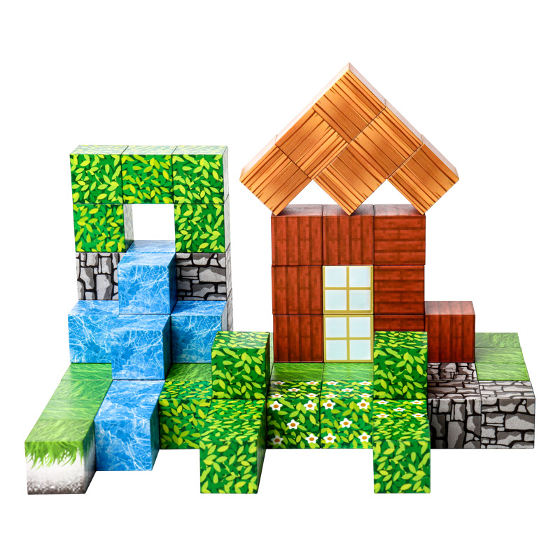 我的世界磁力方块拼装套装解压积木全套组装磁铁磁吸迷你磁性周边白底实物图