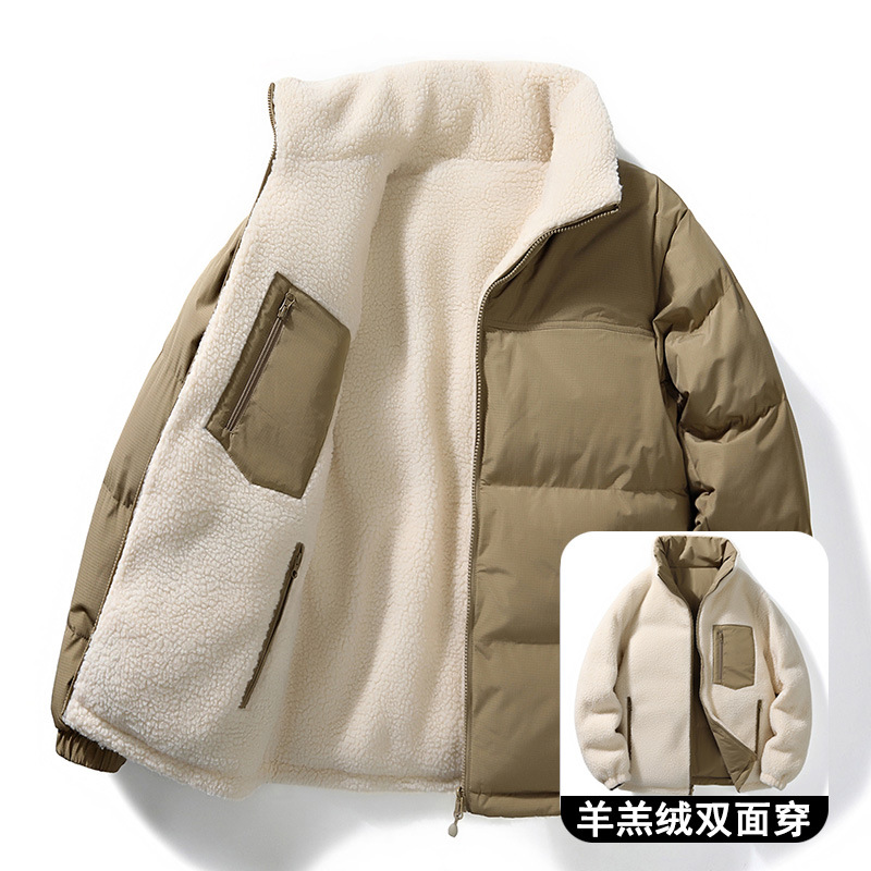 Double-sided lambskin cotton-padded jacket, men's winter trendy brand, thickened and warm down cotton-padded jacket, couple style cotton-padded jacket Item Picture