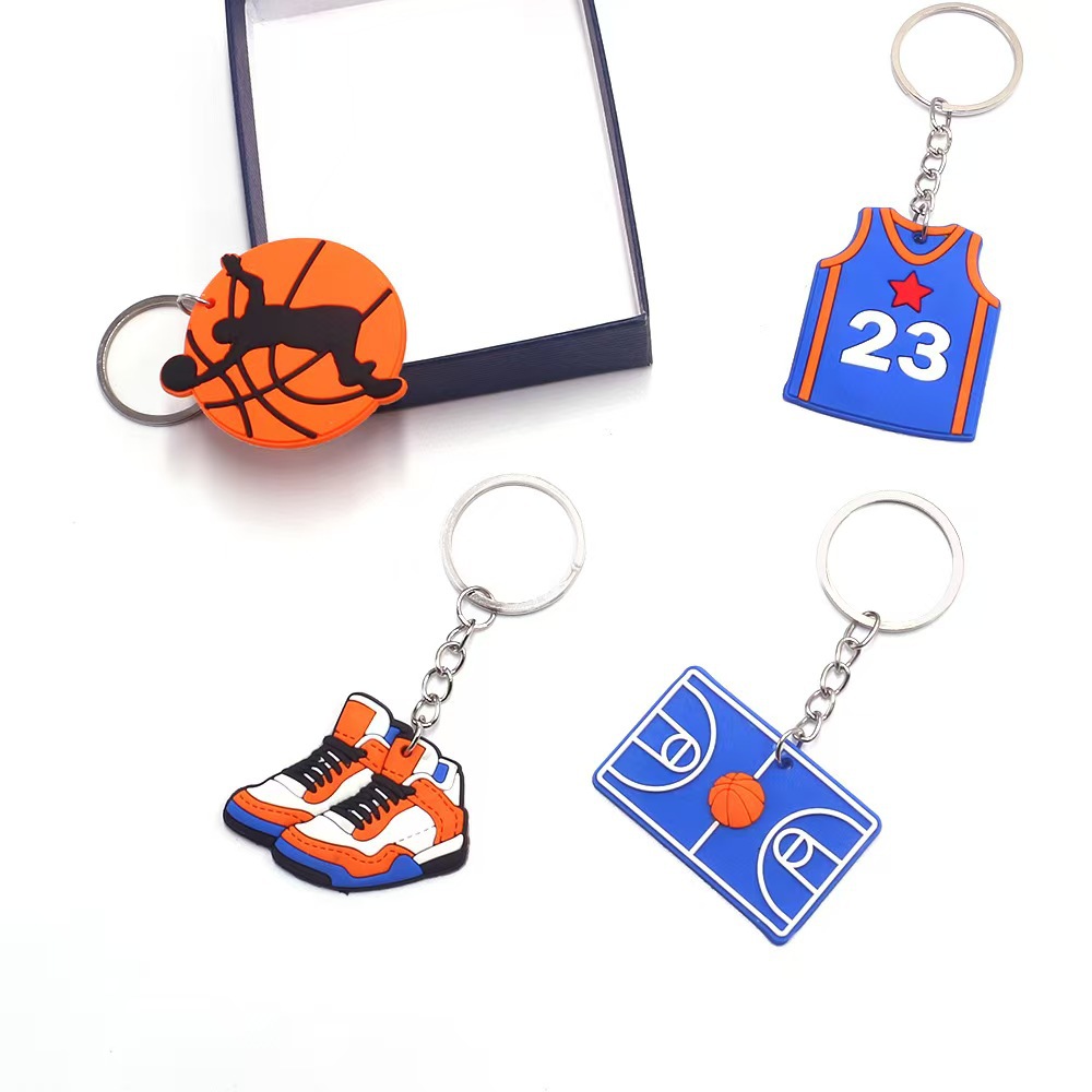 Creative new blue ball keychain PVC soft rubber sports series jersey key chain children's small gift fun style details Picture