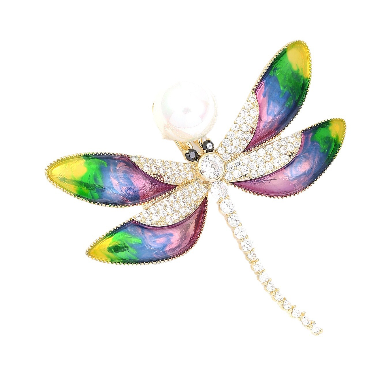 旭晖饰品精致铜锆镀真金烤漆蜻蜓胸针高级感气质胸花时尚百搭配饰白底实物图