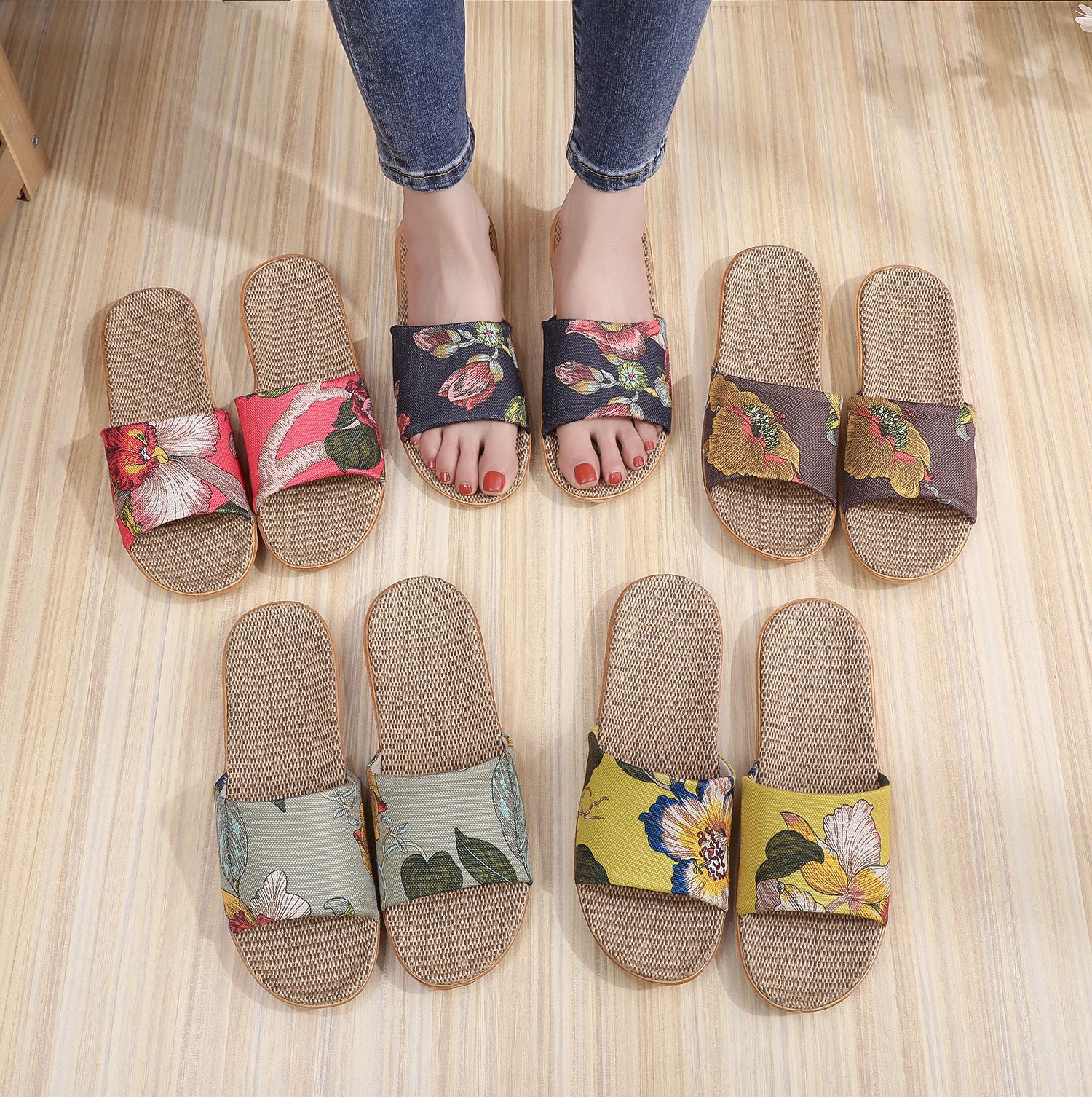 国潮四季亚麻拖鞋凉男夏室内情侣家居防滑家用居家卧室平底女