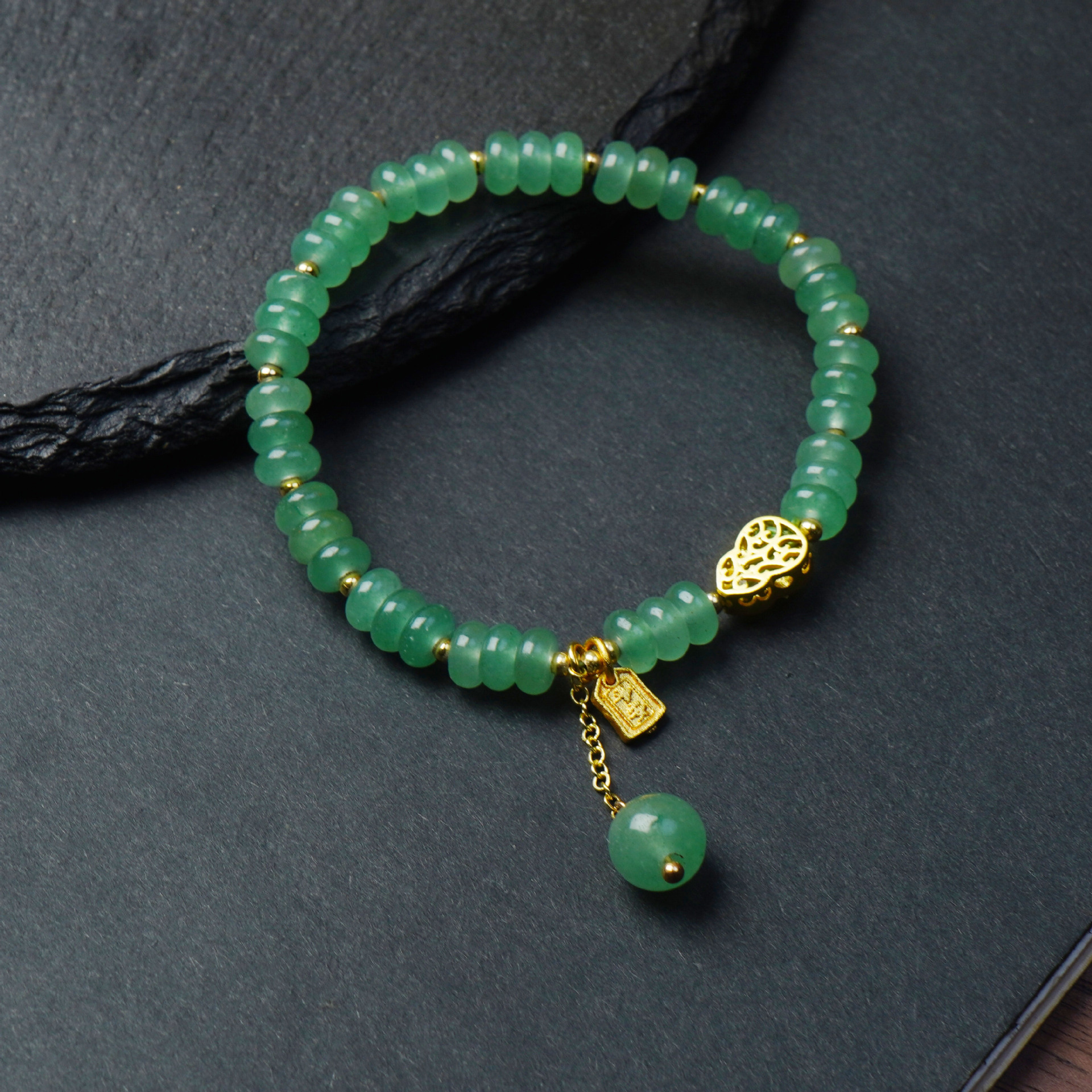 Nuevo estilo chino natural verde tumbas jade abacus cuentas calabaza perlas pulsera mujeres luz lujo alto sentido jade mano cadena accesorios