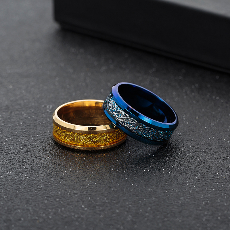 Transfronterizo venta caliente accesorios al por mayor amazon amazon europa y américa venta caliente tendencia dragón patrón hombres anillo de acero inoxidable details Picture