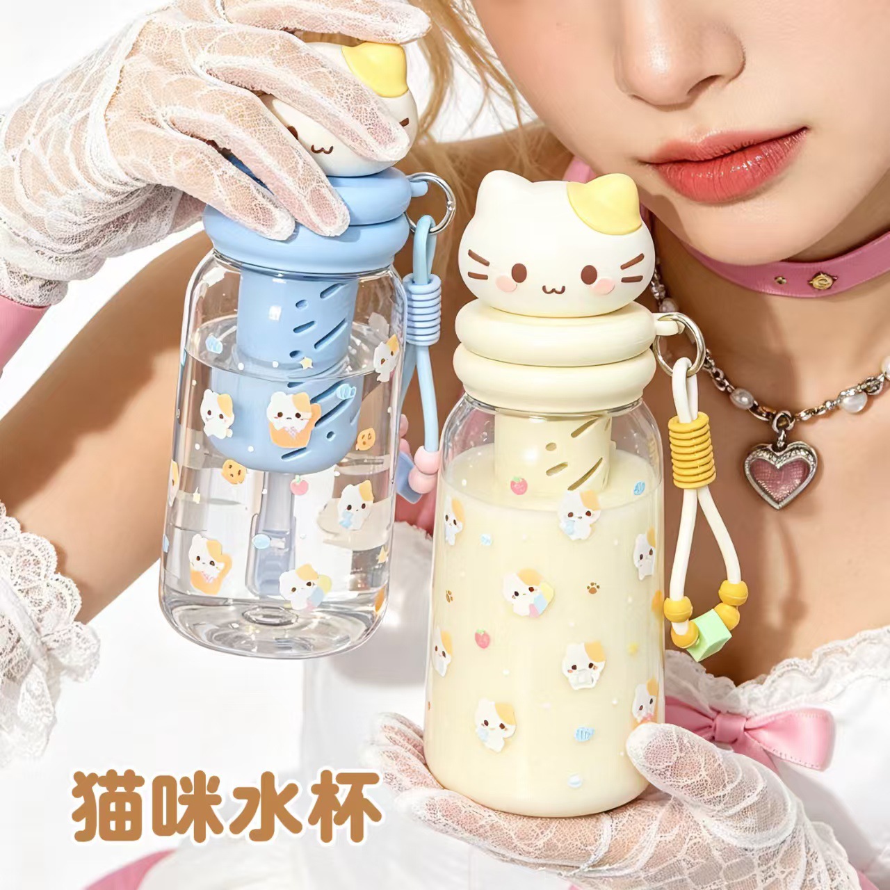 Cute cat-shaped water cup, ceramic vase, glass test tube bottle, acrylic vase Item Picture