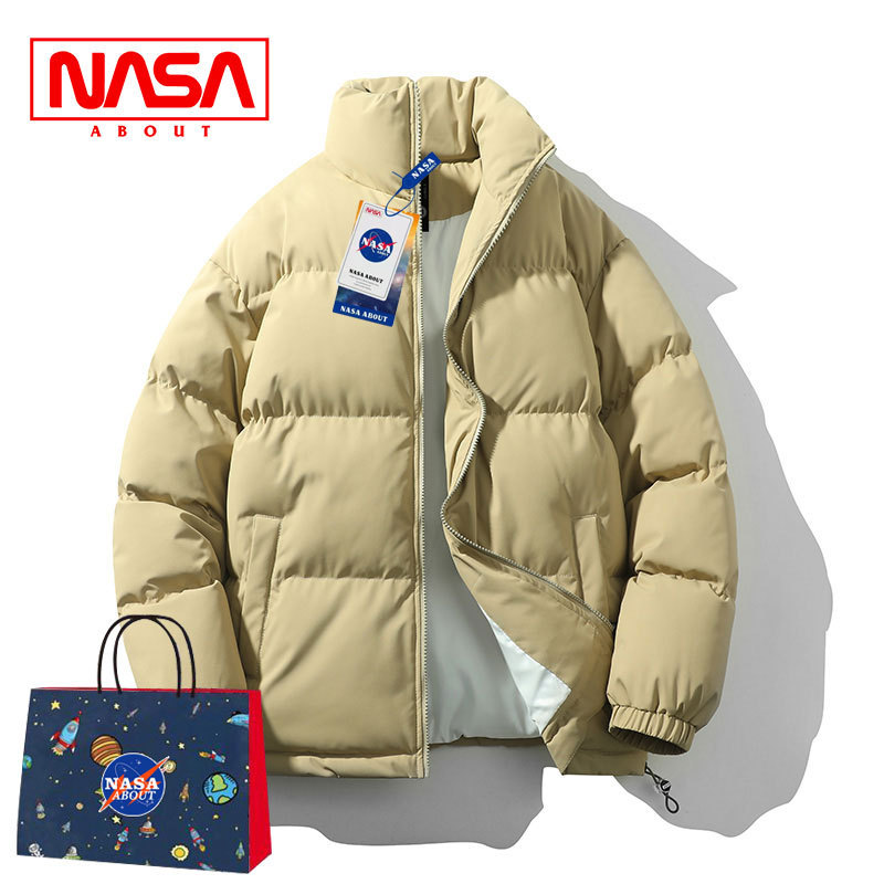 NASA Stand-up collar couple's trendy cotton-padded jackets for men and women 2025 new winter thickened warm down casual bread jackets details Picture