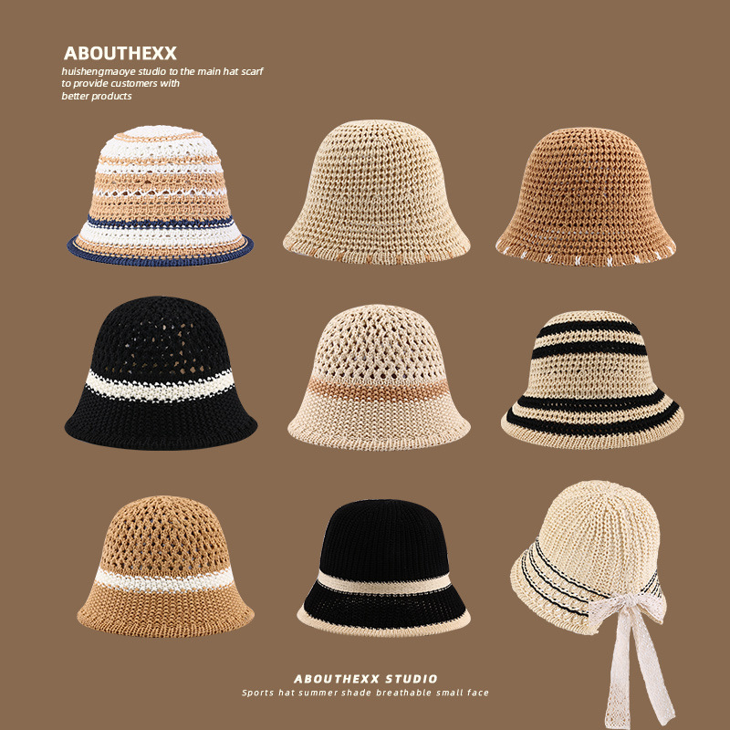 Wholesale of new summer hollowed-out breathable hats, women's woven straw hats, sunshade beach bucket hats and seaside sun hats