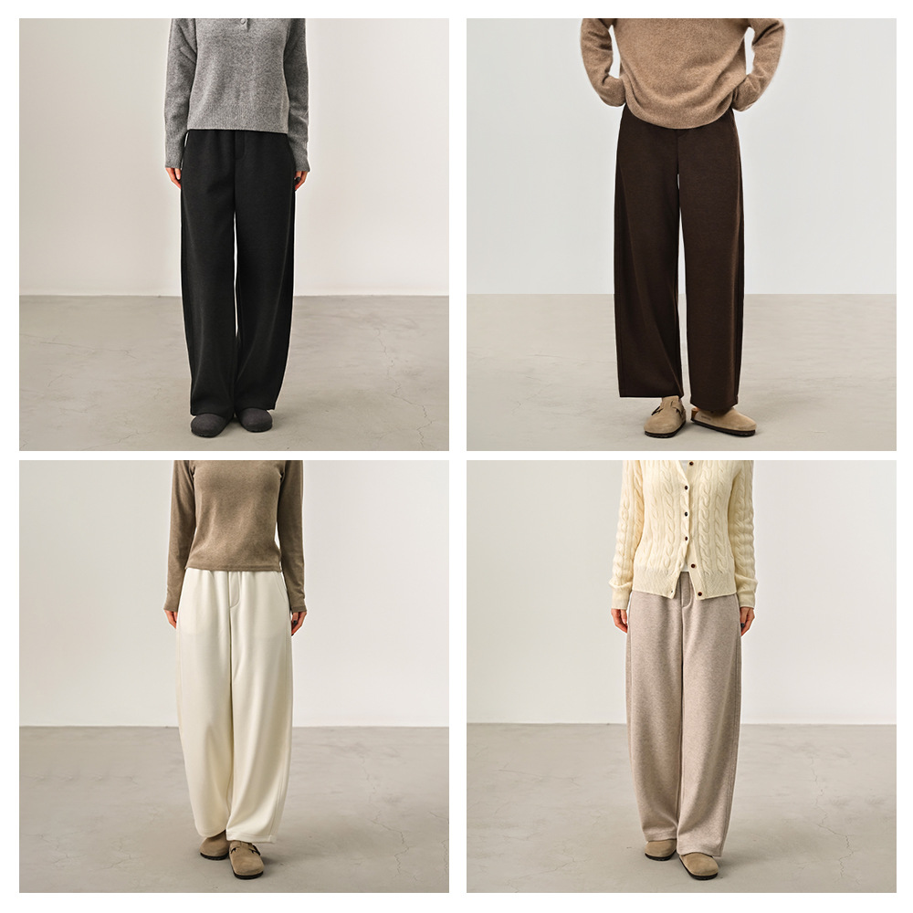 ABOUTSEA Autumn and Winter Pants: Women's straight-leg wool heated curved knife pants, loose and slimming high-waisted casual pants with fleece style Specification image