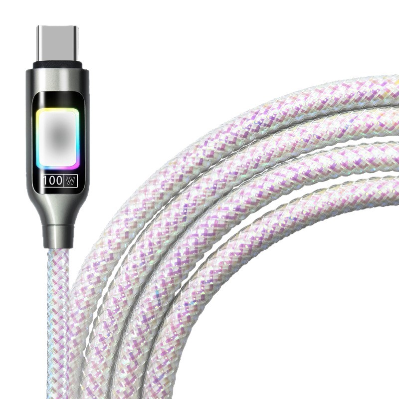 跨境七彩变色炫彩灯锌合金100W发光氛围灯数据线适用苹果华为手机白底实物图