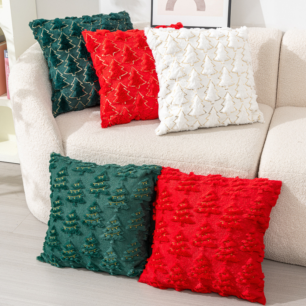 Transfrontalier navidad holder pillow pv fleece árbol de navidad holder holiday dress up sofá cojín cojín estrella bordado cojín funda