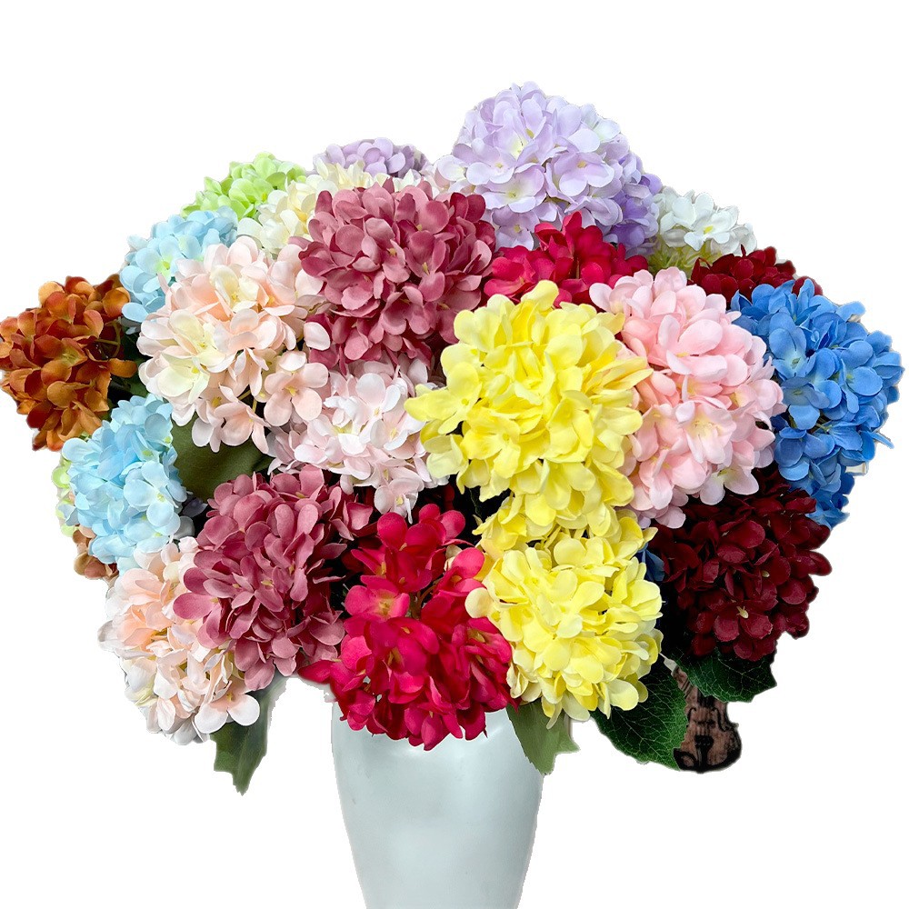 仿真3头糖果绣球假花婚庆用花束手工花艺婚礼堂造景diy花墙地排花白底实物图