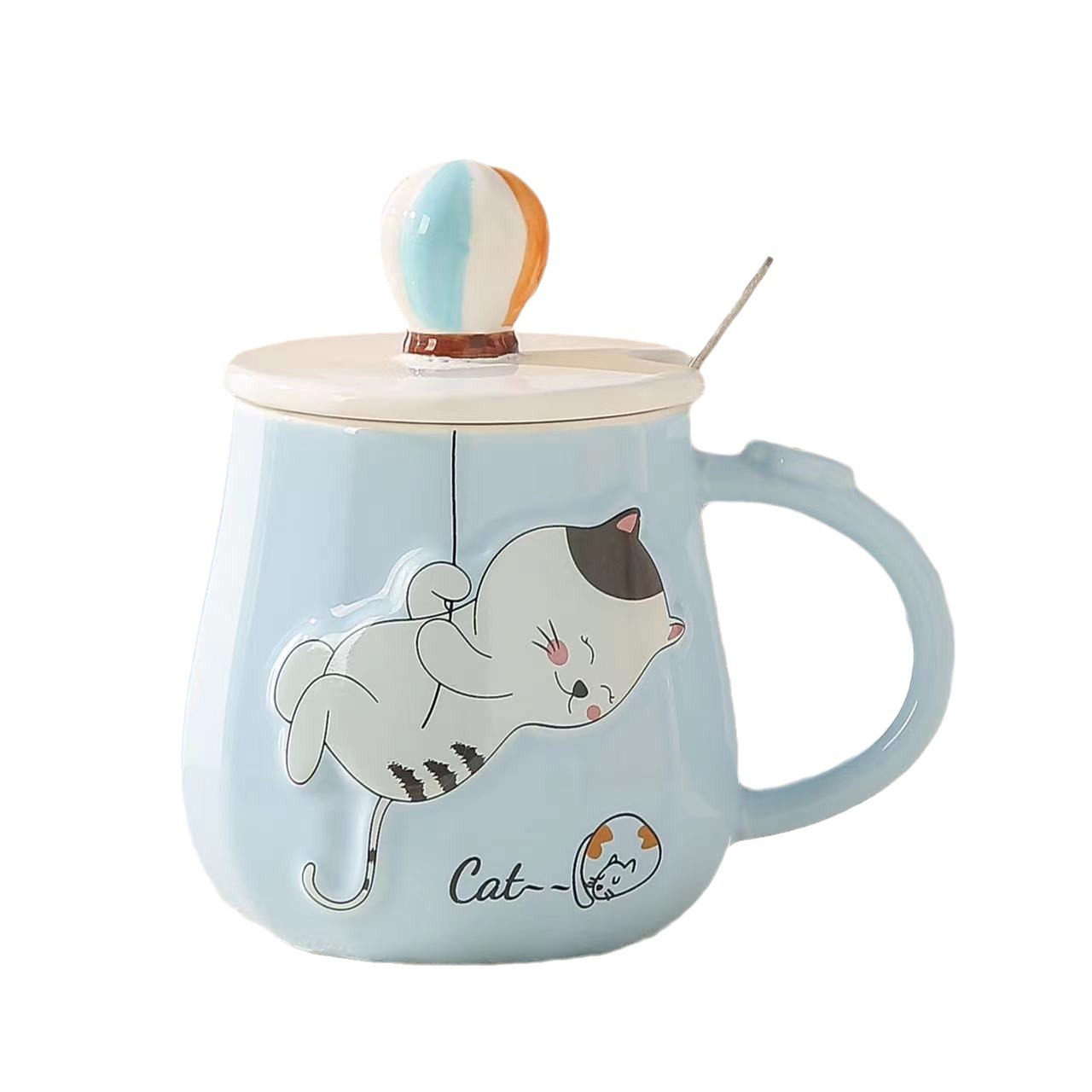 Cute embossed cat ceramic cup, high appearance level three-dimensional mug, large-capacity couple coffee and milk water cup Item Picture