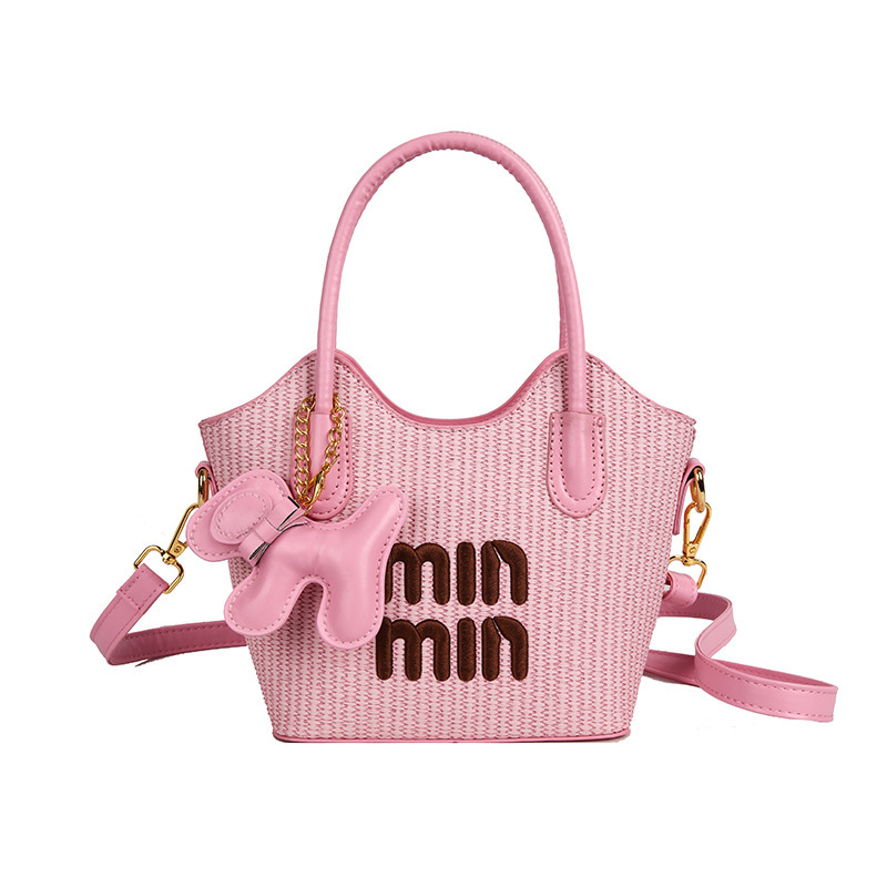 Cross-Border Straw Weaving Bag, High Appearance Level Handbag, Straw Weaving Fashionable Bag, Bucket, High-End Lightweight, Single-Shoulder Vacation Crossbody Bag, Handcrafted Straw Weaving Bag Item Picture