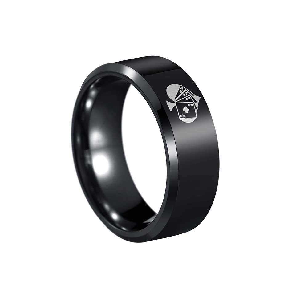 The new 8mm beveled black heart A men's titanium steel ring from the Amazon of Europe and America has been electroplated and does not fade Item Picture