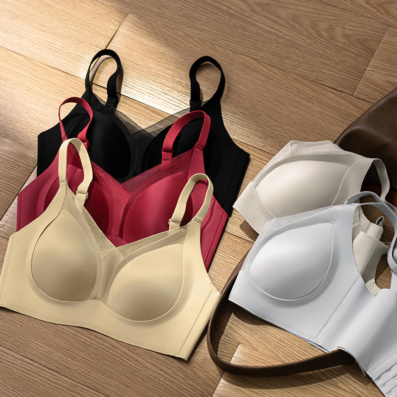 多层提拉交叉网纱无痕内衣文胸女士2025新款爆款收副乳防下垂胸罩