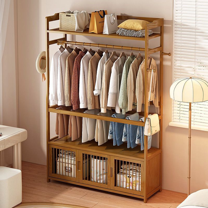 Wooden clothes hanger cabinet, mirror clothes hanger, movable bedside storage rack Application Scenario