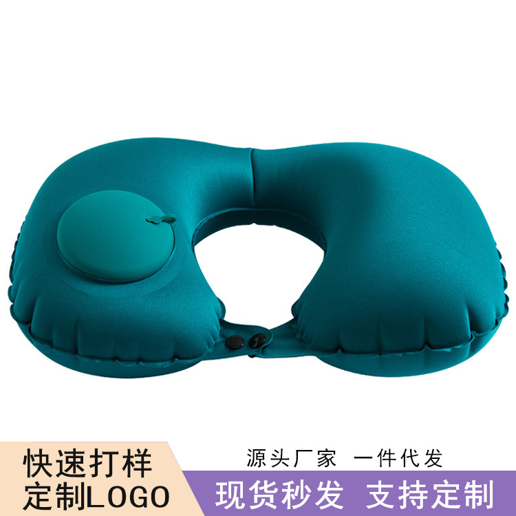 按压充气u型枕护颈枕旅行神器脖子折叠便携植绒吹气旅游枕头u形枕