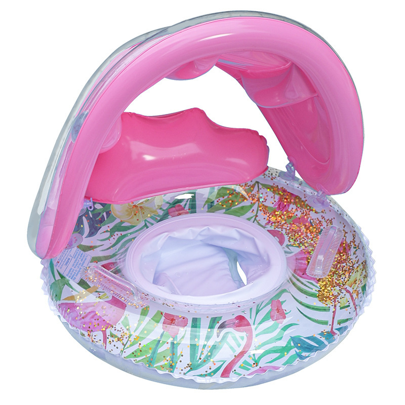 Cross-border exclusive flamingo adult swimming ring, sequined backrest, children's sitting ring, mesh fabric, water lounge chair, floating bed Item Picture
