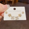 Spring new exquisite, fashionable and light luxury full diamond flower Double C three-piece set of stud earrings, elegant, small and versatile earrings for women Specification image