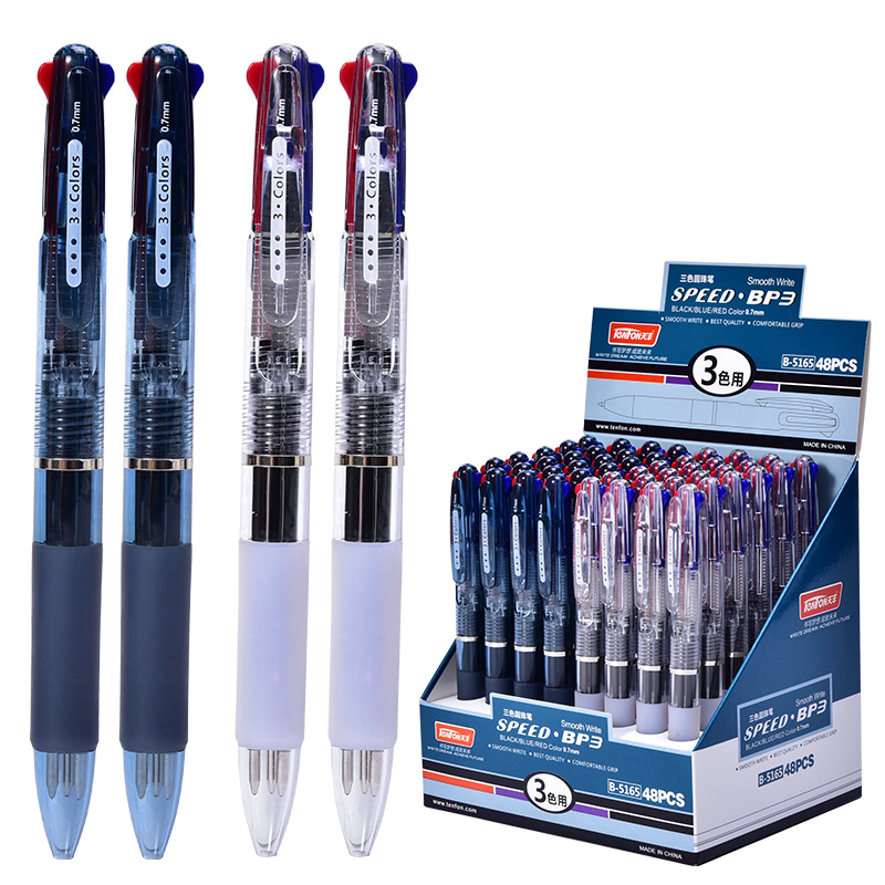 Tianfeng Three-color Ballpoint Pen 5165 Transparent multi-color Ballpoint Pen 0.7mm Ballpoint Pen wholesale 48 pieces per box