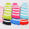 Wholesale winter half-fleece five-toed socks, striped coral fleece ring warm two-toed socks, five-fingered socks. Large quantities offer discounts