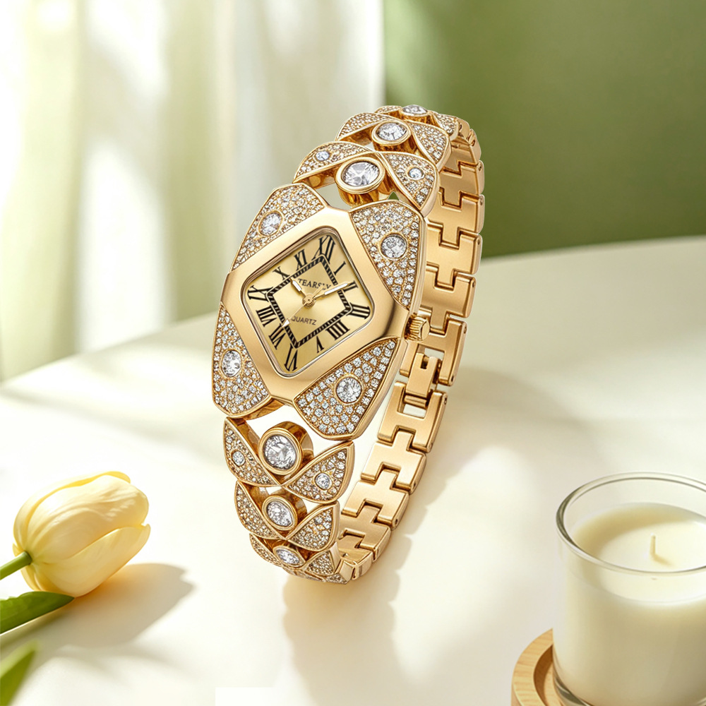 Crossover burst full diamond diamond reloj de las mujeres comercio exterior cuarzo reloj de las mujeres retro brazalete estilo reloj personalizado al por mayor Specification image