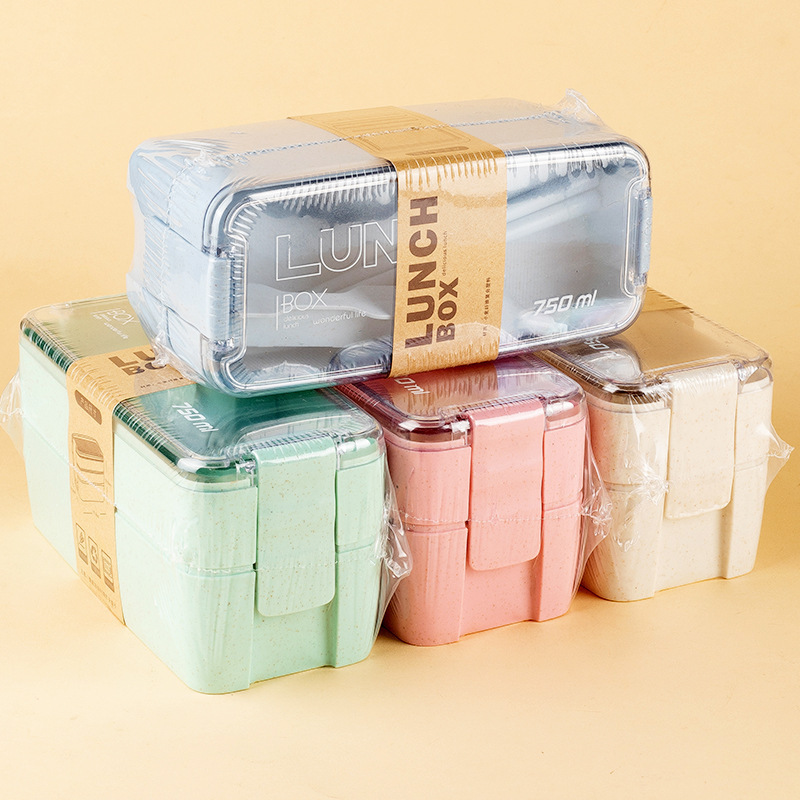 Japanese-style double-layer lunch box with tableware, large-capacity InS-style fresh-keeping box, portable lunch box, can be labeled for cross-border consignment Specification image
