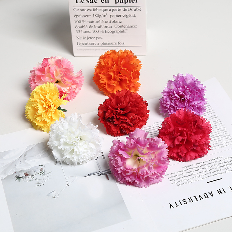 8cm仿真多色绢布康乃馨花头母亲节花束家居装饰diy插花蛋糕花配件产品图
